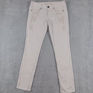 American Eagle Skinny Jeans Womens 4 Cream Embroidered Aztec Low Rise Stretch